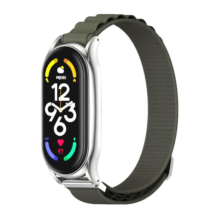 For Xiaomi Mi Band 7 / 7 NFC MIJOBS PLUS Nylon Breathable Watch Band(Army Green Silver) - Watch Bands by MIJOBS | Online Shopping South Africa | PMC TechLife | Buy Now Pay Later Mobicred