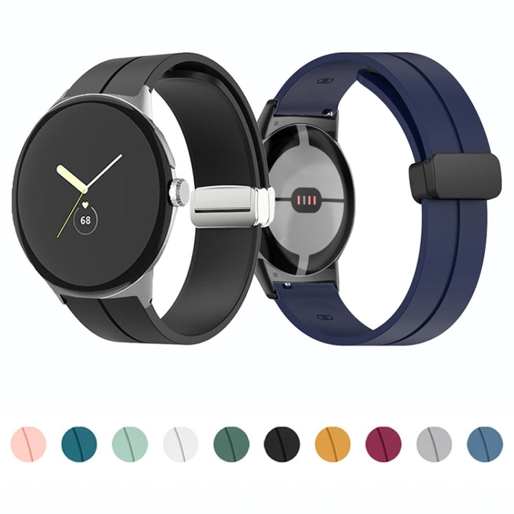 For Google Pixel Watch Solid-color Folding Buckle Silicone Watch Band(Black Midnight Blue) - free shipping - PMC TechLife - Order now!
