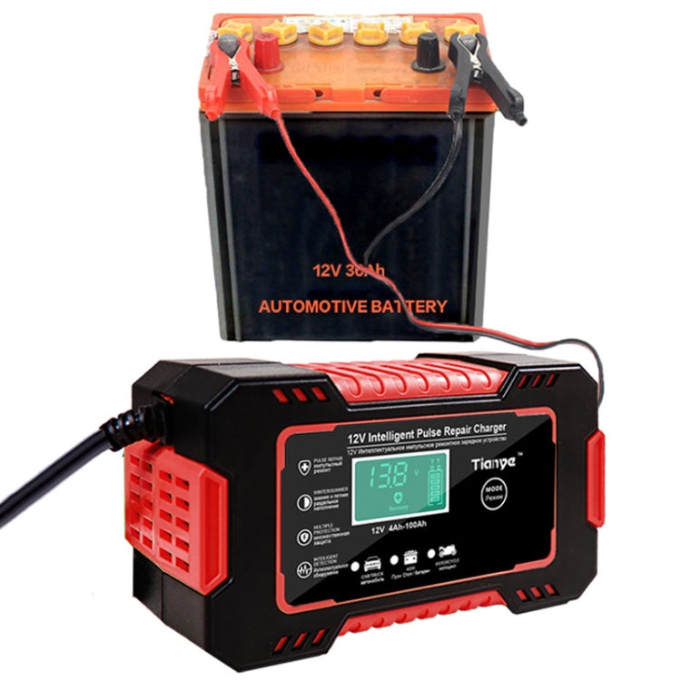 Motorcycle / Car Battery Smart Charger with LCD Creen, Plug Type:EU Plug(Red) - Battery Charger by PMC TechLife | Online Shopping South Africa | PMC TechLife