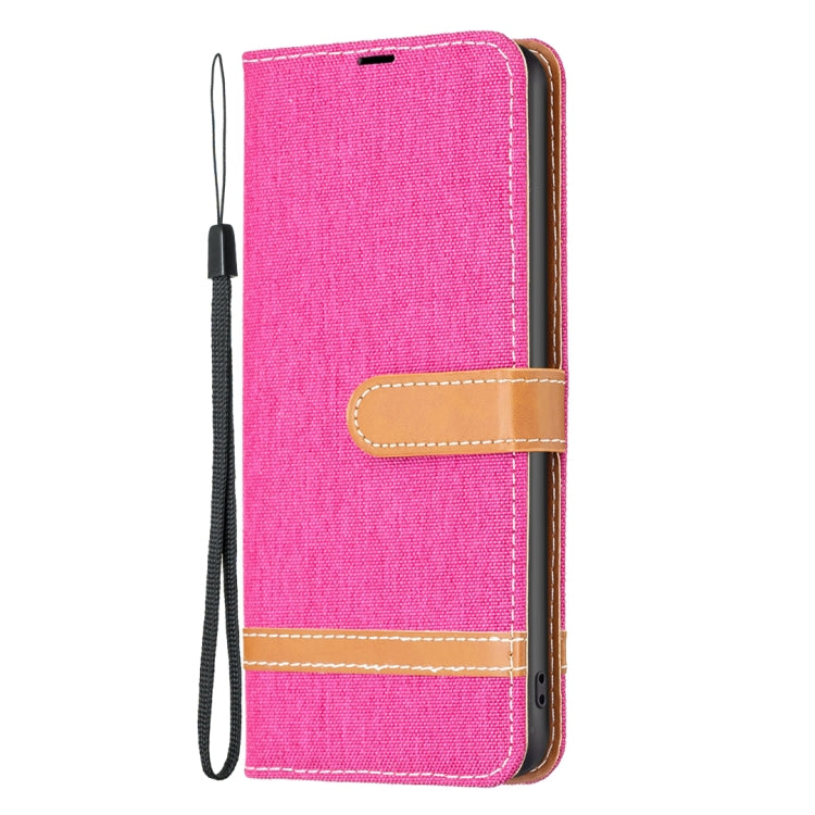 For Xiaomi Redmi 12C Color Block Denim Texture Leather Phone Case(Rose Red) - free shipping - PMC TechLife - Order now!