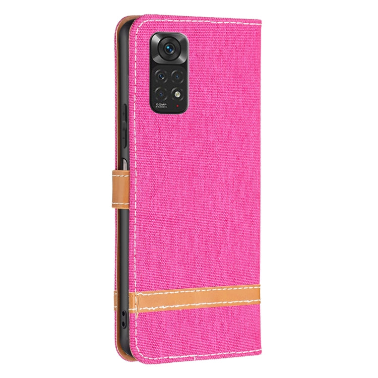 For Xiaomi Redmi Note 12S 4G / Note 11 Color Block Denim Texture Leather Phone Case(Rose Red) - free shipping - PMC TechLife - Order now!