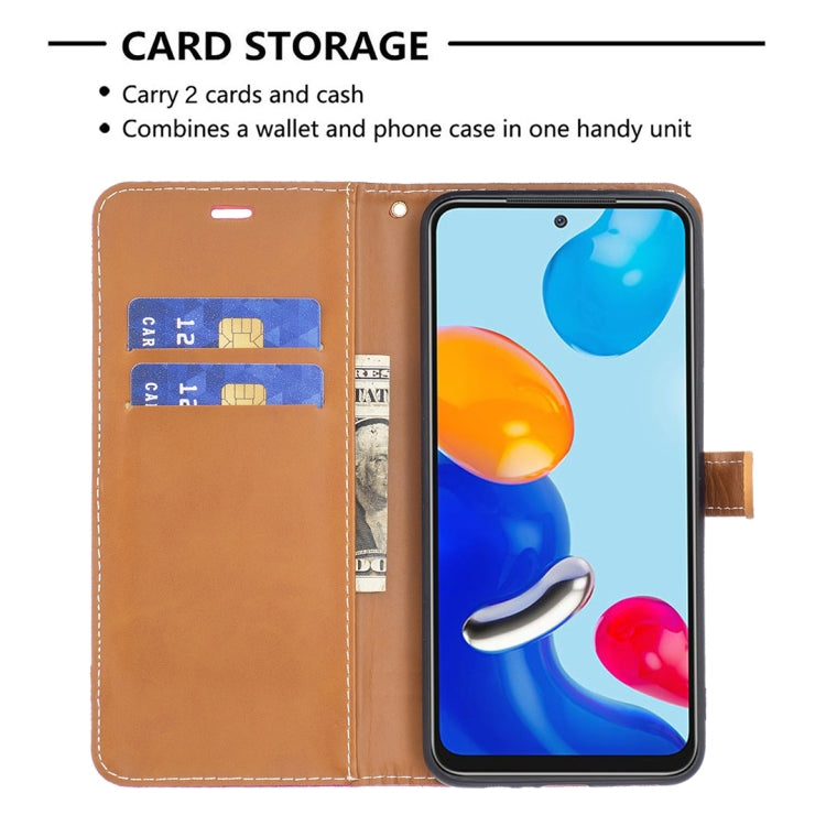 For Xiaomi Redmi Note 12S 4G / Note 11 Color Block Denim Texture Leather Phone Case(Rose Red) - free shipping - PMC TechLife - Order now!