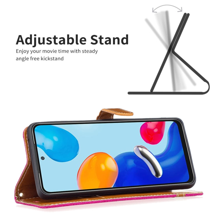 For Xiaomi Redmi Note 12S 4G / Note 11 Color Block Denim Texture Leather Phone Case(Rose Red) - free shipping - PMC TechLife - Order now!