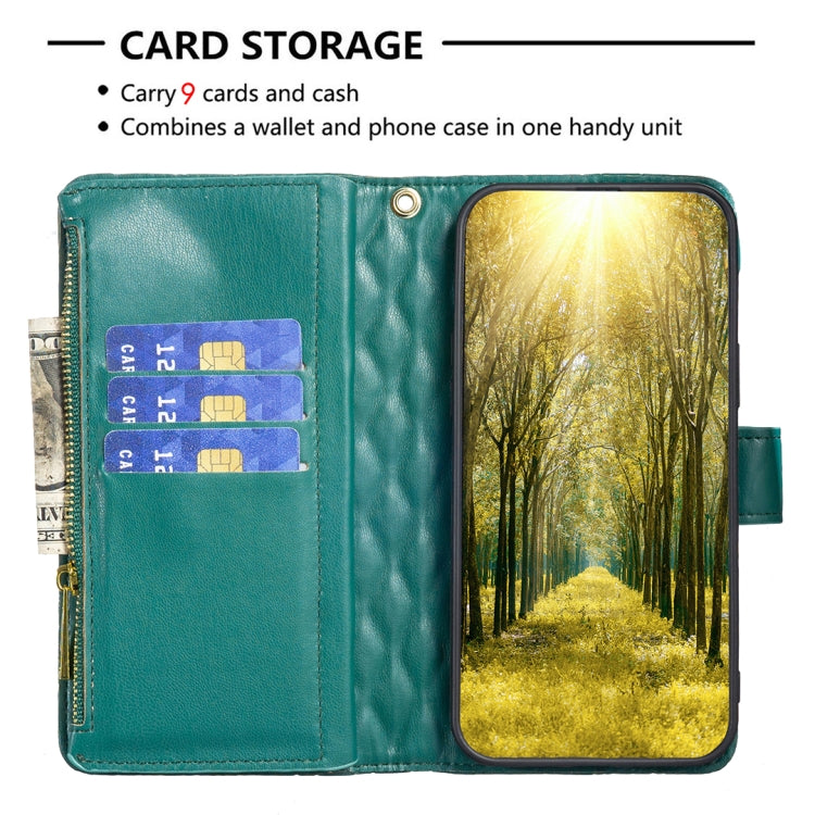 For Xiaomi Redmi 12C Diamond Lattice Zipper Wallet Leather Flip Phone Case(Green) - free shipping - PMC TechLife - Order now!