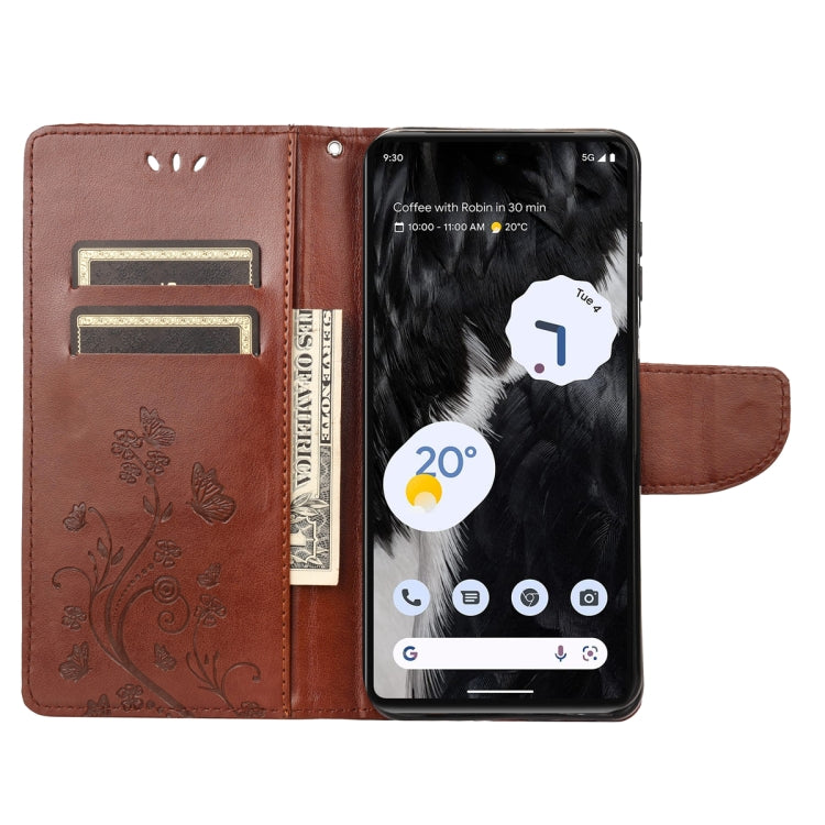 For Google Pixel 7a Butterfly Flower Pattern Flip Leather Phone Case(Brown) - Google Cases by PMC Jewellery | Online Shopping South Africa | PMC Jewellery