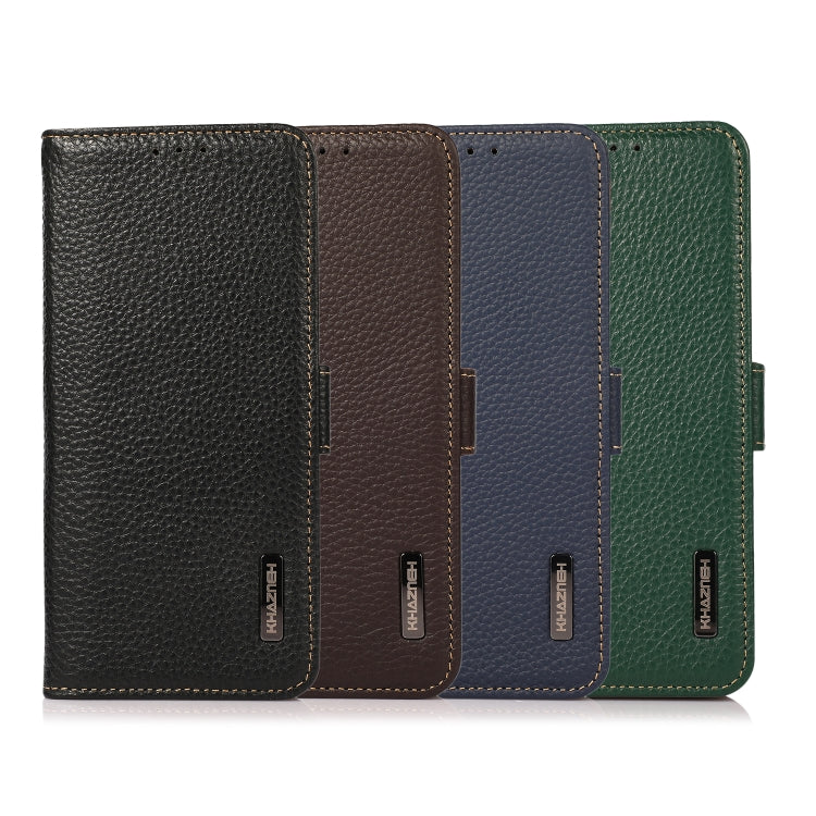 For OnePlus 11 KHAZNEH Side-Magnetic Litchi Genuine Leather RFID Phone Case(Blue) - free shipping - PMC TechLife - Order now!