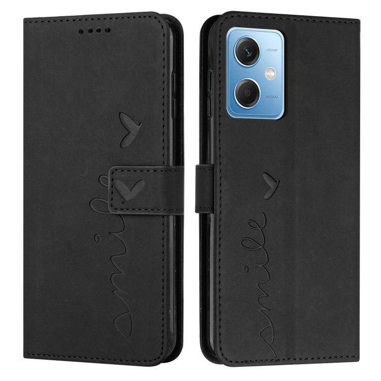 For Xiaomi Redmi Note 12 Global / Poco X5 5G Skin Feel Heart Pattern Leather Phone Case with Lanyard(Black) - free shipping - PMC TechLife - Order now!