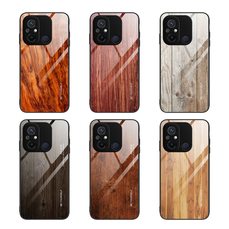 For Xiaomi Redmi 12C Wood Grain Glass Phone Case(Coffee) - Xiaomi Cases by PMC TechLife | Online Shopping South Africa | PMC TechLife