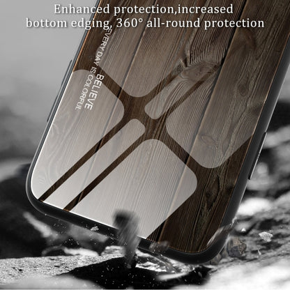 For Xiaomi Redmi 12C Wood Grain Glass Phone Case(Coffee) - Xiaomi Cases by PMC Jewellery | Online Shopping South Africa | PMC Jewellery