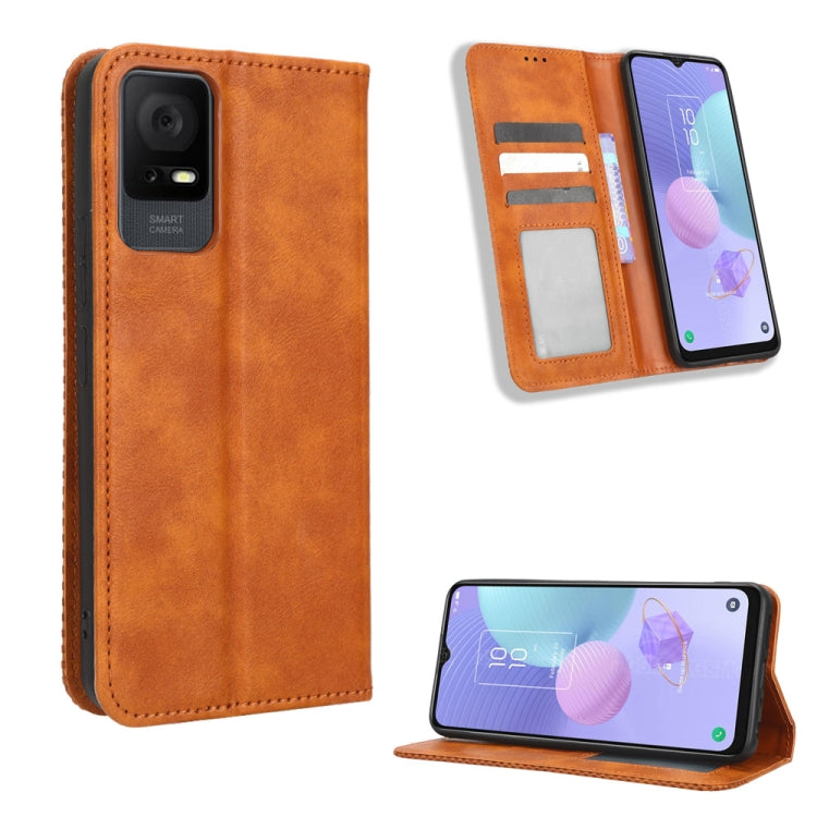 For TCL 405 / 406 T506D Magnetic Buckle Retro Texture Leather Phone Case(Brown) - free shipping - PMC TechLife - Order now!