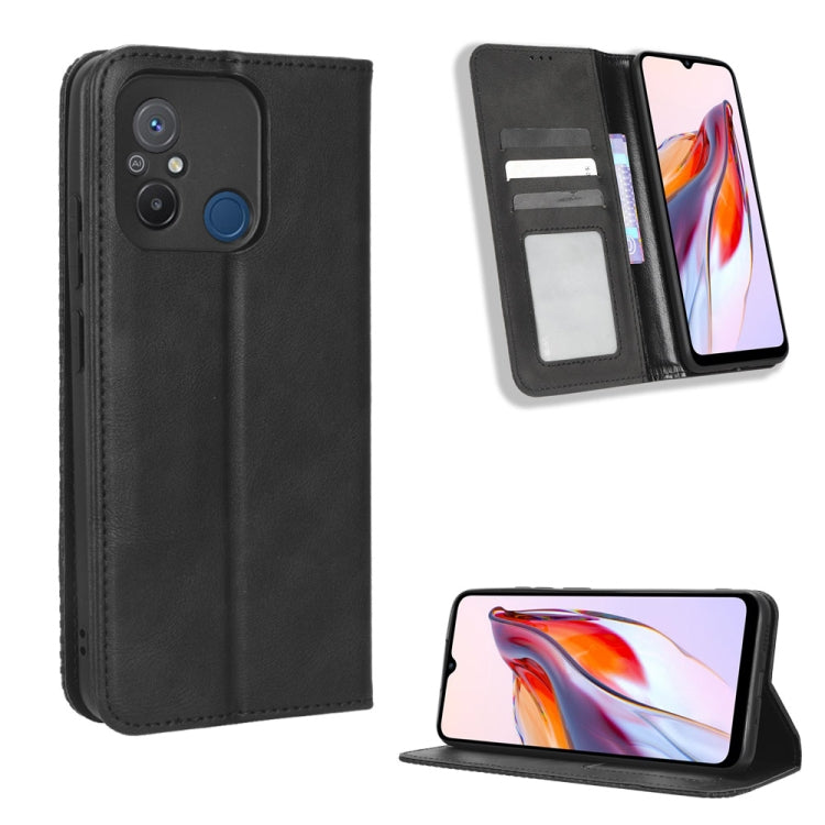 For Xiaomi Redmi 12C / 11A Magnetic Buckle Retro Texture Leather Phone Case(Black) - free shipping - PMC TechLife - Order now!