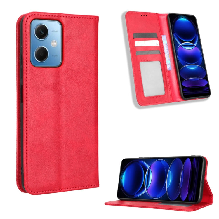 For Xiaomi Poco X5 5G / Redmi Note 12 5G Magnetic Buckle Retro Texture Leather Phone Case(Red) - free shipping - PMC TechLife - Order now!