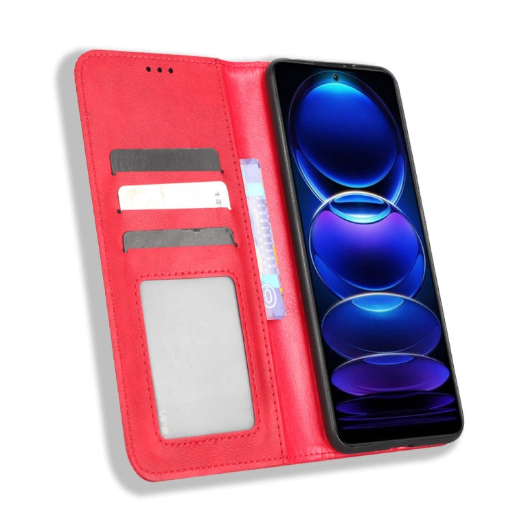 For Xiaomi Poco X5 5G / Redmi Note 12 5G Magnetic Buckle Retro Texture Leather Phone Case(Red) - free shipping - PMC TechLife - Order now!