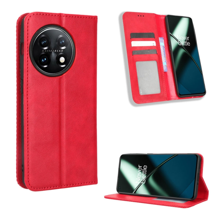 For OnePlus 11 5G Magnetic Buckle Retro Texture Leather Phone Case(Red) - free shipping - PMC TechLife - Order now!