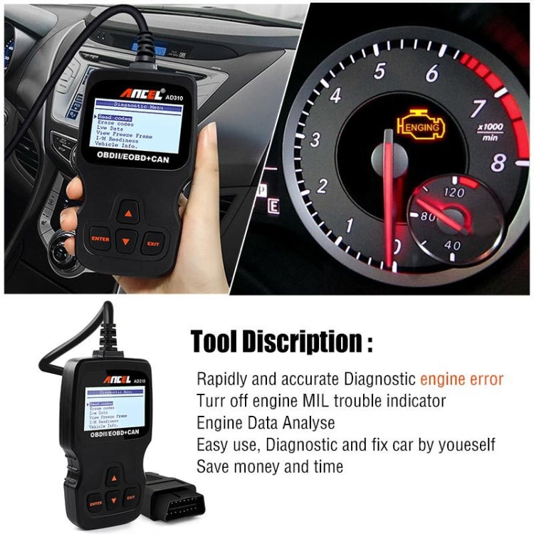 Ancel AD310 CAN OBD2 Car Engine Fault Diagnosis Tool - Code Readers & Scan Tools by PMC TechLife | Online Shopping South Africa | PMC TechLife