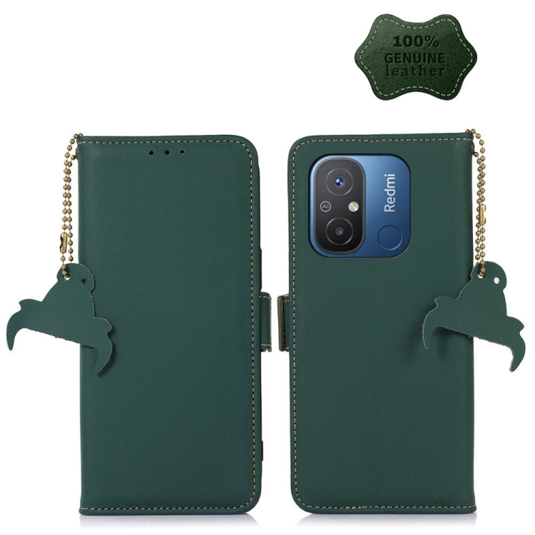 For Xiaomi Redmi 12C / Redmi 11A Genuine Leather Magnetic RFID Leather Phone Case(Green) - Xiaomi Cases by PMC TechLife | Online Shopping South Africa | PMC TechLife
