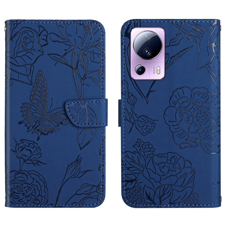 For Xiaomi 13 Lite HT03 Skin Feel Butterfly Embossed Flip Leather Phone Case(Blue) - free shipping - PMC TechLife - Order now!