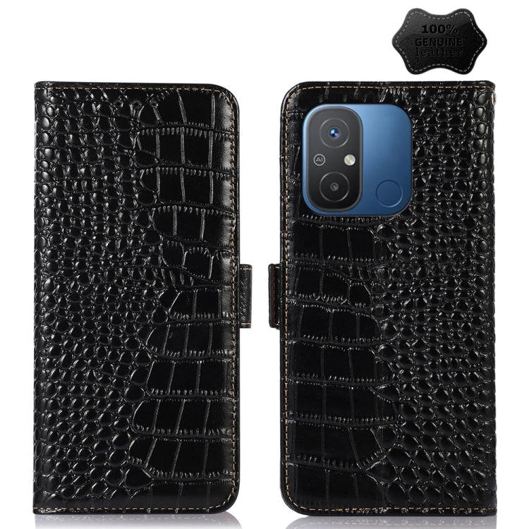 For Xiaomi Redmi 12C / 11A Crocodile Top Layer Cowhide Leather Phone Case(Black) - Xiaomi Cases by PMC TechLife | Online Shopping South Africa | PMC TechLife
