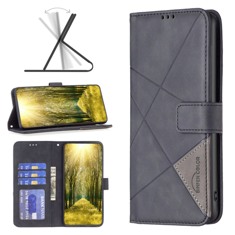 For Xiaomi Redmi 12 4G Magnetic Buckle Rhombus Texture Leather Phone Case(Black) - free shipping - PMC TechLife - Order now!