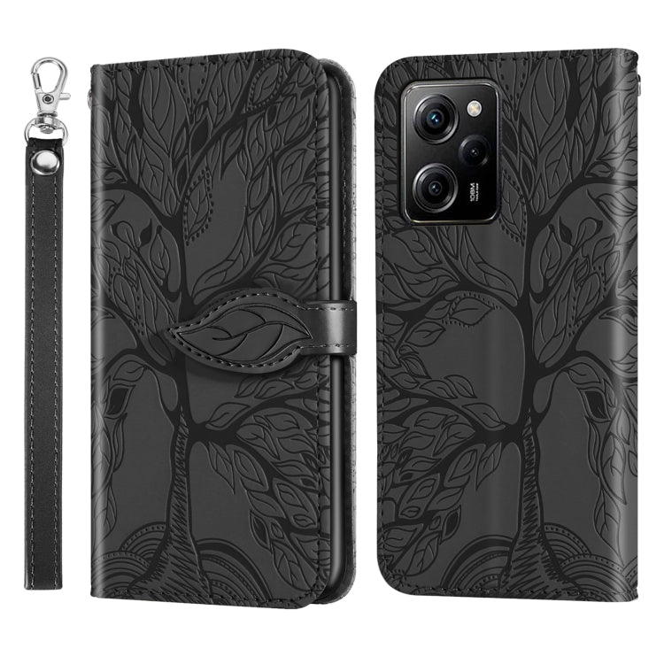 For Xiaomi Poco X5 Pro Life Tree Embossing Pattern Leather Phone Case(Black) - free shipping - PMC TechLife - Order now!
