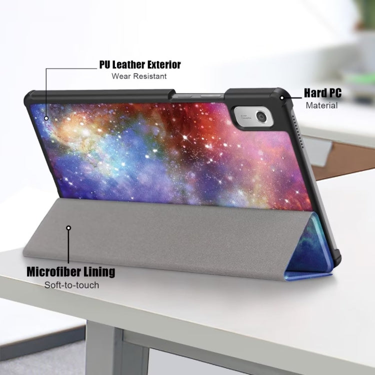 For Lenovo Tab M9 TB-310FU 3-folding Coloured Drawing Leather Smart Tablet Case(Milky Way) - free shipping - PMC TechLife - Order now!