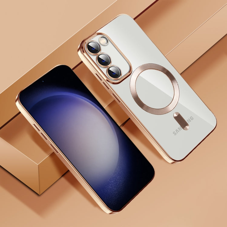 For Samsung Galaxy S23 5G CD Texture Plating TPU MagSafe Phone Case with Lens Film(Brown) - Galaxy S23 5G Cases by PMC TechLife | Online Shopping South Africa | PMC TechLife | Buy Now Pay Later Mobicred