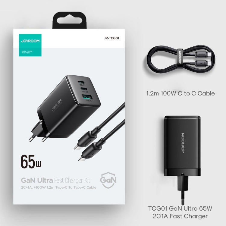 JOYROOM TCG01 GaN Ultra 65W 2 Type-C + 1 USB Fast Charger with 1.2m Type-C Cable, Plug:EU Plug(Black) - USB Charger by JOYROOM | Online Shopping South Africa | PMC Jewellery