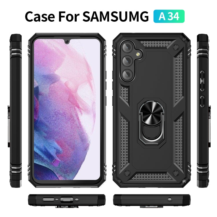 For Samsung Galaxy A34 Shockproof TPU + PC Phone Case with Holder(Black) - free shipping - PMC TechLife - Order now!