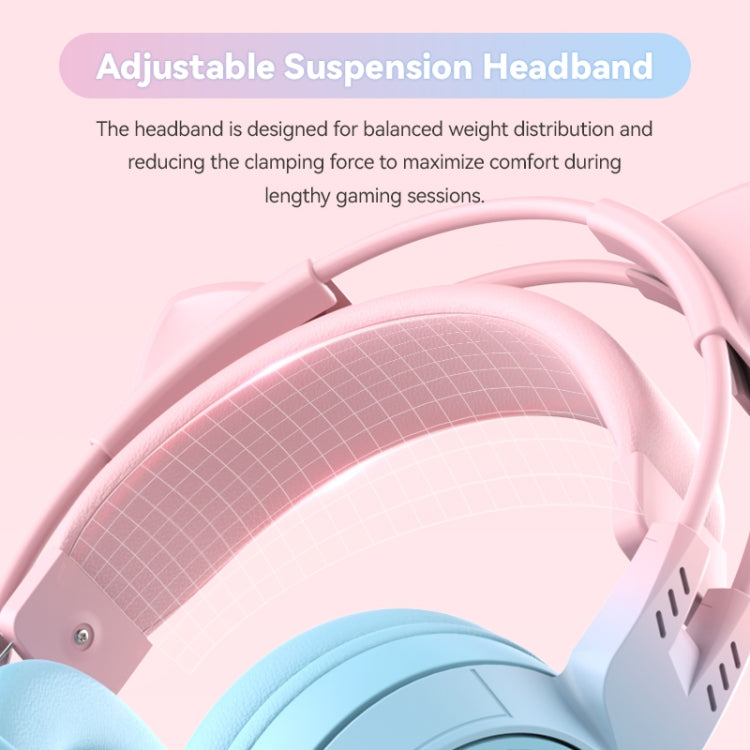 T25 RGB Stereo Cat Ear Bluetooth Wireless Headphones with Detachable Microphone(Pink+Blue) - Headset & Headphone by PMC TechLife | Online Shopping South Africa | PMC TechLife