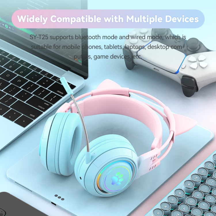 T25 RGB Stereo Cat Ear Bluetooth Wireless Headphones with Detachable Microphone(Purple) - Headset & Headphone by PMC TechLife | Online Shopping South Africa | PMC TechLife