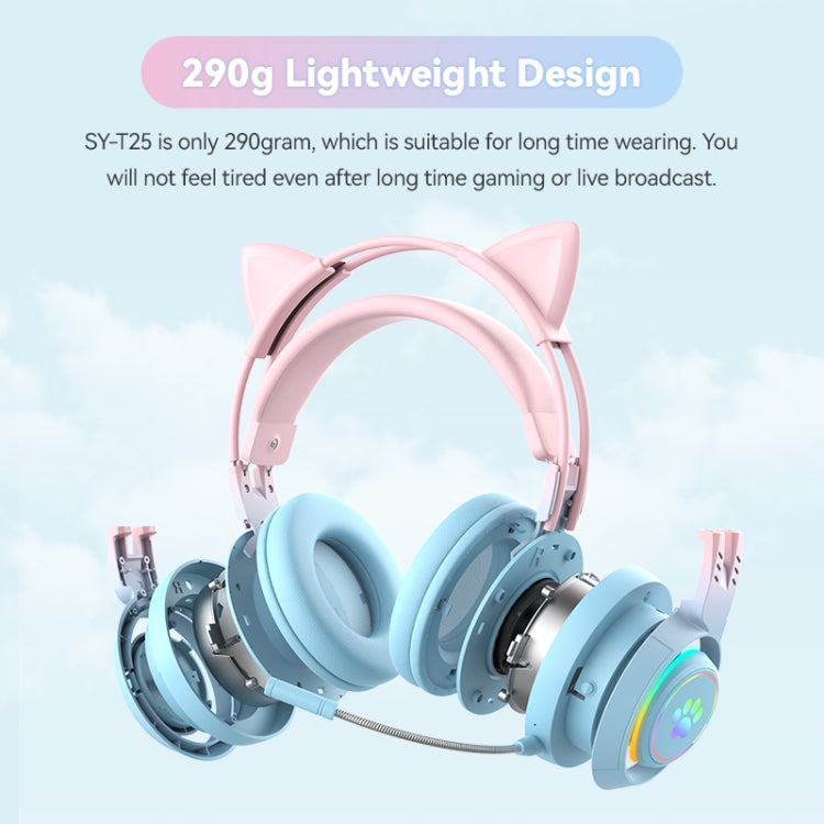 T25 RGB Stereo Cat Ear Bluetooth Wireless Headphones with Detachable Microphone(Pink+Blue) - Headset & Headphone by PMC TechLife | Online Shopping South Africa | PMC TechLife