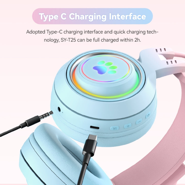 T25 RGB Stereo Cat Ear Bluetooth Wireless Headphones with Detachable Microphone(Pink) - Headset & Headphone by PMC TechLife | Online Shopping South Africa | PMC TechLife