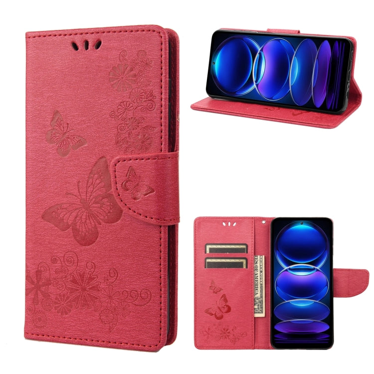 For Xiaomi Redmi Note 12 5G Global / Poco X5 5G Butterfly Embossed Horizontal Flip Leather Phone Case(Red) - free shipping - PMC TechLife - Order now!