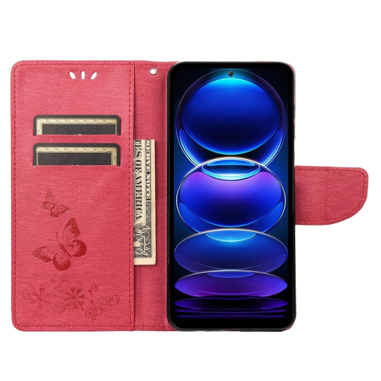 For Xiaomi Redmi Note 12 5G Global / Poco X5 5G Butterfly Embossed Horizontal Flip Leather Phone Case(Red) - free shipping - PMC TechLife - Order now!