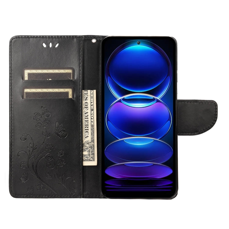 For Xiaomi Redmi Note 12 5G Global / Poco X5 5G Butterfly Flower Pattern Leather Phone Case(Black) - free shipping - PMC TechLife - Order now!