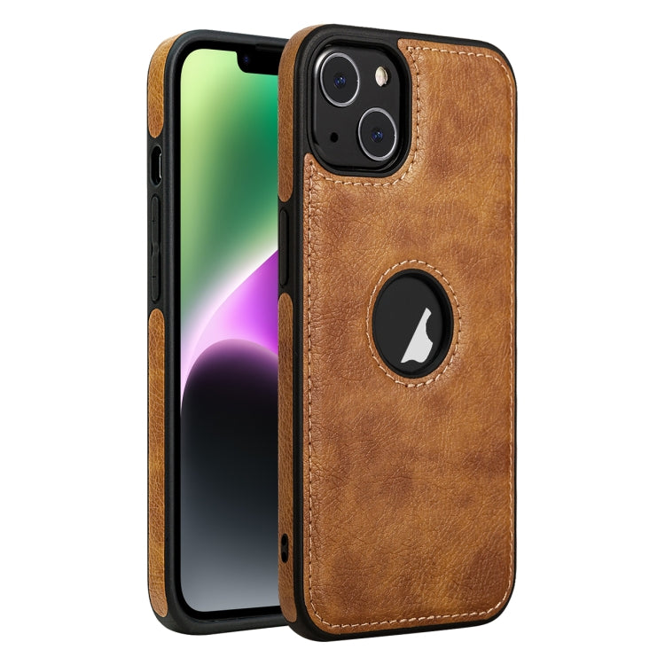 For iPhone 14 Plus Leather Texture Stitching Phone Case(Brown) - iPhone 14 Plus Cases by PMC TechLife | Online Shopping South Africa | PMC TechLife | Buy Now Pay Later Mobicred