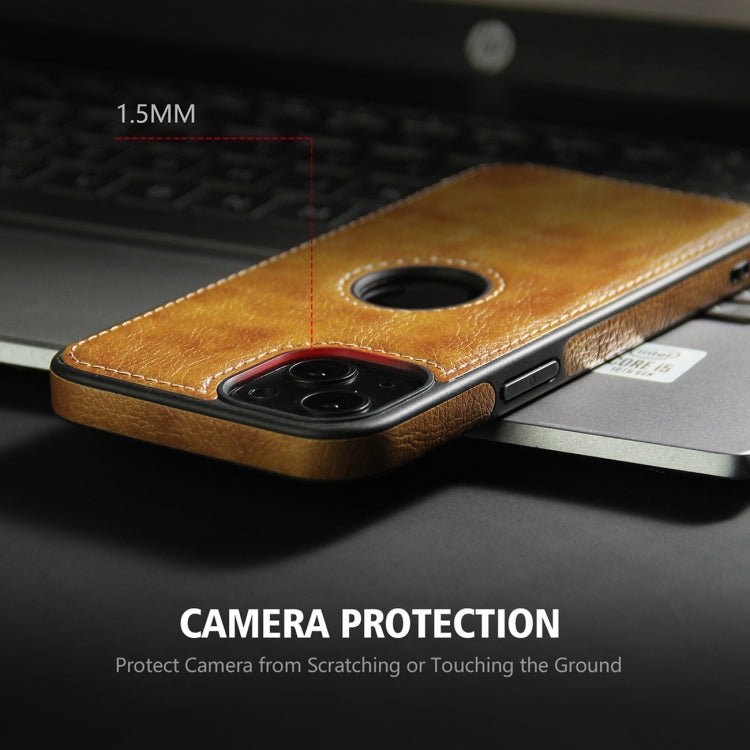 For iPhone 14 Plus Leather Texture Stitching Phone Case(Brown) - iPhone 14 Plus Cases by PMC TechLife | Online Shopping South Africa | PMC TechLife | Buy Now Pay Later Mobicred