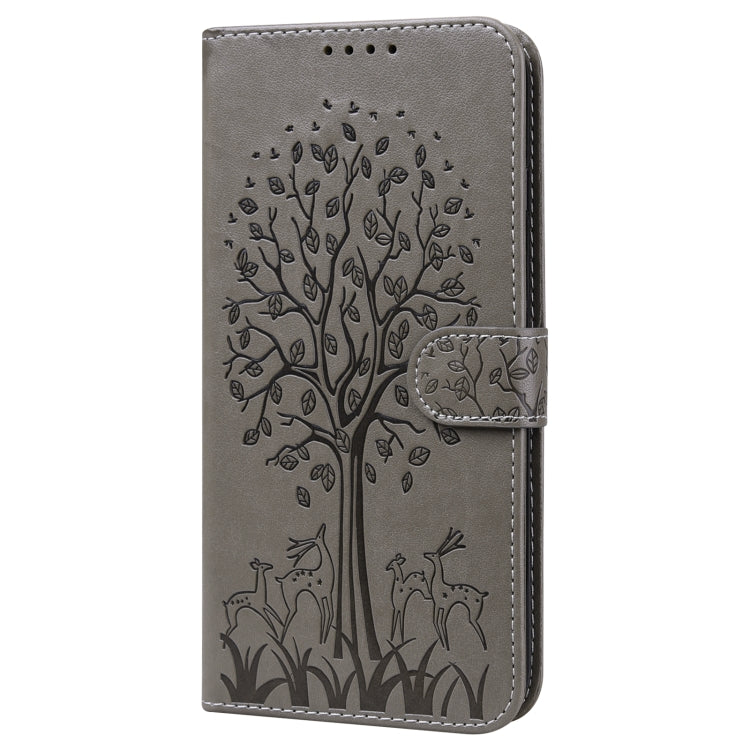 For Samsung Galaxy A54 5G Tree & Deer Pattern Pressed Printing Horizontal Flip Leather Phone Case(Grey) - free shipping - PMC TechLife - Order now!