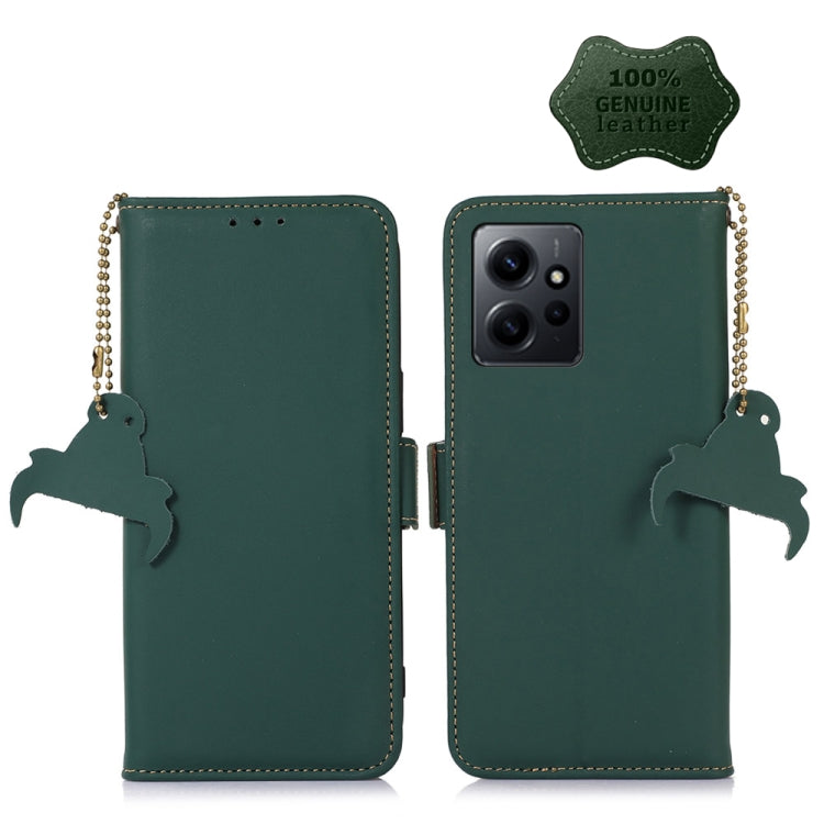 For Xiaomi Redmi Note 12 4G Global Genuine Leather Magnetic RFID Leather Phone Case(Green) - Note 12 Cases by PMC TechLife | Online Shopping South Africa | PMC TechLife