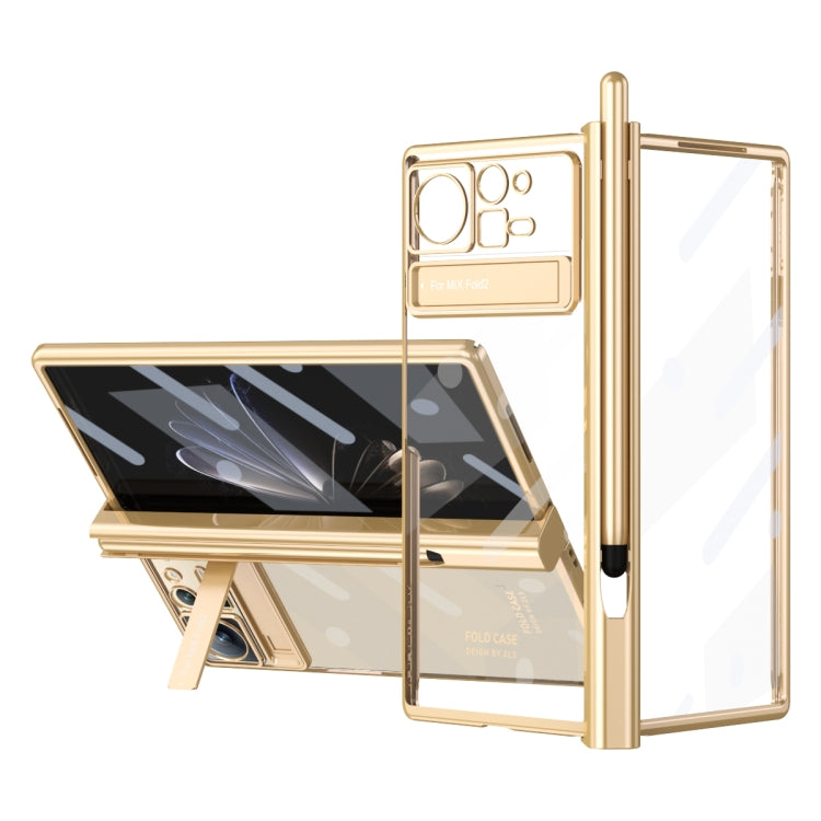 For Xiaomi Mix Fold 2 Electroplated Hinge Transparent Phone Case with Pen Slot(Champagne Gold) - Xiaomi Cases by PMC TechLife | Online Shopping South Africa | PMC TechLife