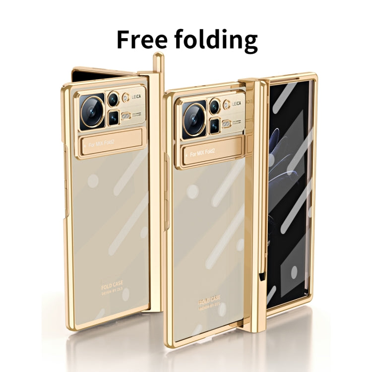 For Xiaomi Mix Fold 2 Electroplated Hinge Transparent Phone Case with Pen Slot(Champagne Gold) - Xiaomi Cases by PMC TechLife | Online Shopping South Africa | PMC TechLife
