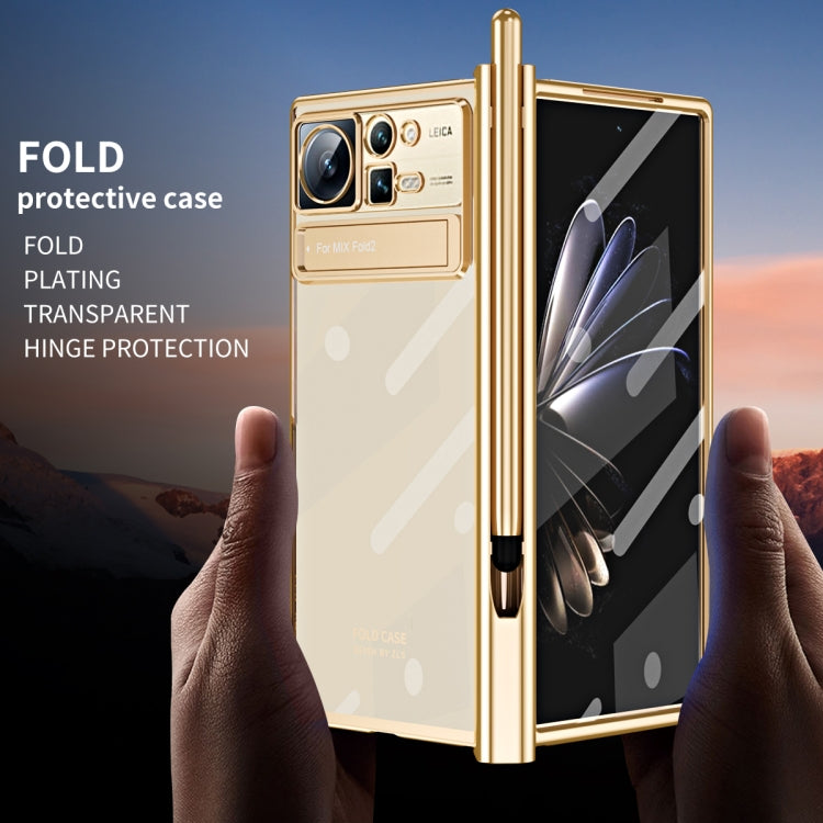 For Xiaomi Mix Fold 2 Electroplated Hinge Transparent Phone Case with Pen Slot(Silver) - Xiaomi Cases by PMC TechLife | Online Shopping South Africa | PMC TechLife