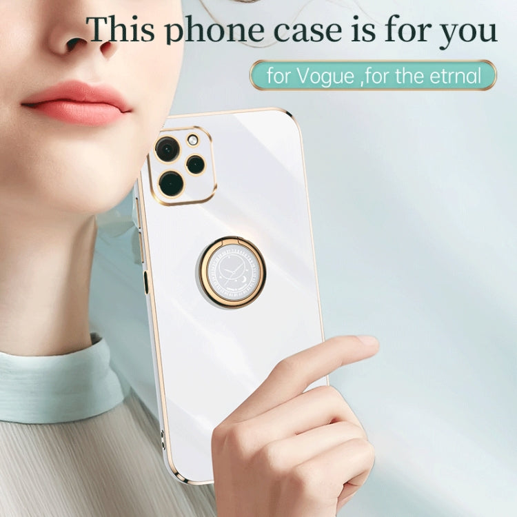 For Huawei nova Y61 XINLI Straight Edge 6D Electroplate TPU Phone Case with Ring Holder(White) - Huawei Cases by XINLI | Online Shopping South Africa | PMC TechLife | Buy Now Pay Later Mobicred