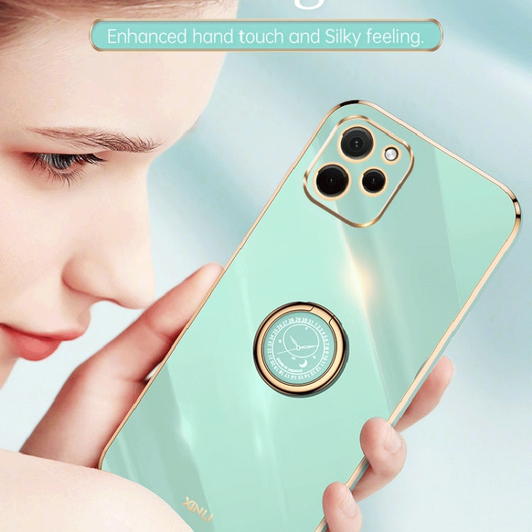 For Huawei nova Y61 XINLI Straight Edge 6D Electroplate TPU Phone Case with Ring Holder(Pink) - Huawei Cases by XINLI | Online Shopping South Africa | PMC TechLife | Buy Now Pay Later Mobicred