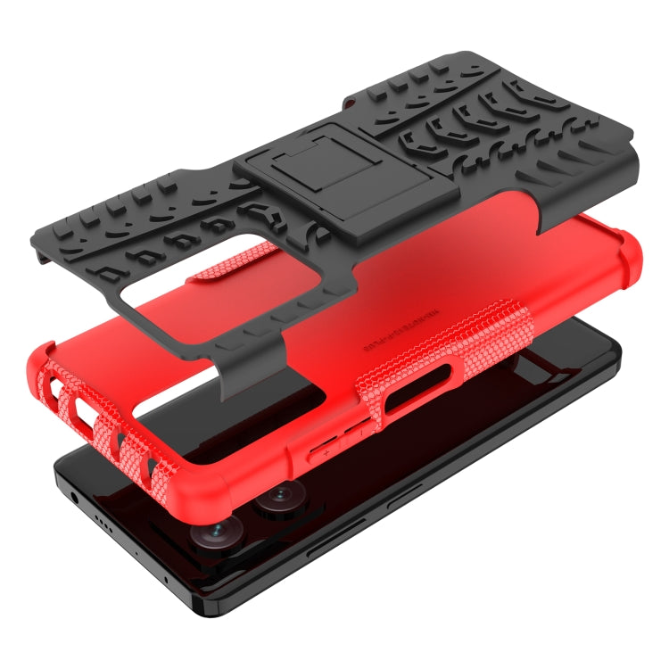 For Xiaomi Redmi Note 12 Pro+ 5G Tire Texture TPU + PC Phone Case with Holder(Red) - free shipping - PMC TechLife - Order now!