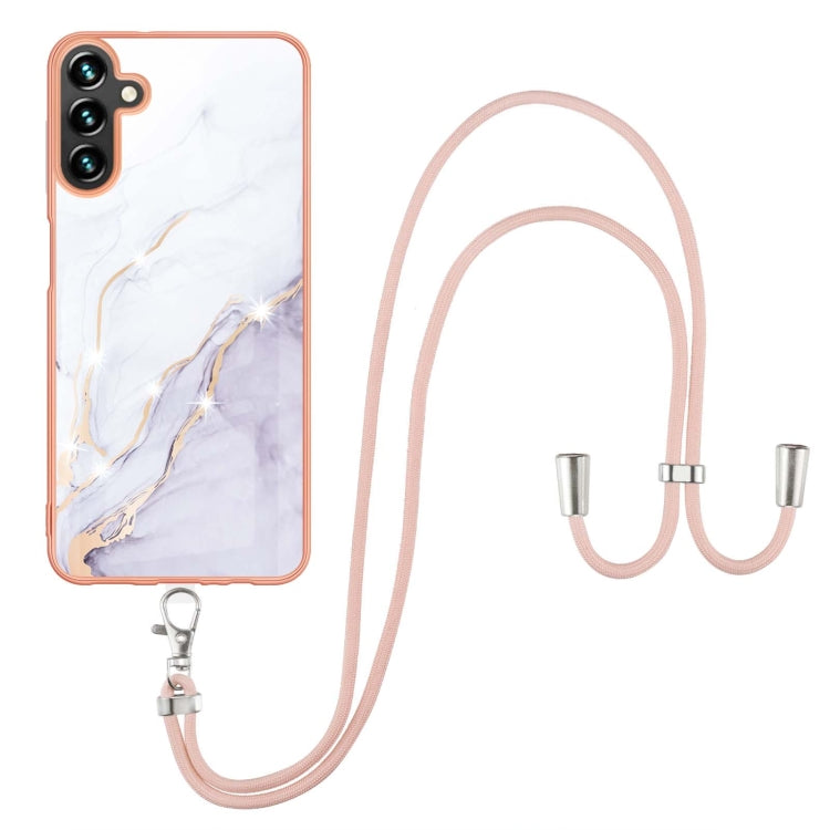 For Samsung Galaxy A54 5G Electroplating Marble IMD TPU Phone Case with Lanyard(White 006) - free shipping - PMC TechLife - Order now!