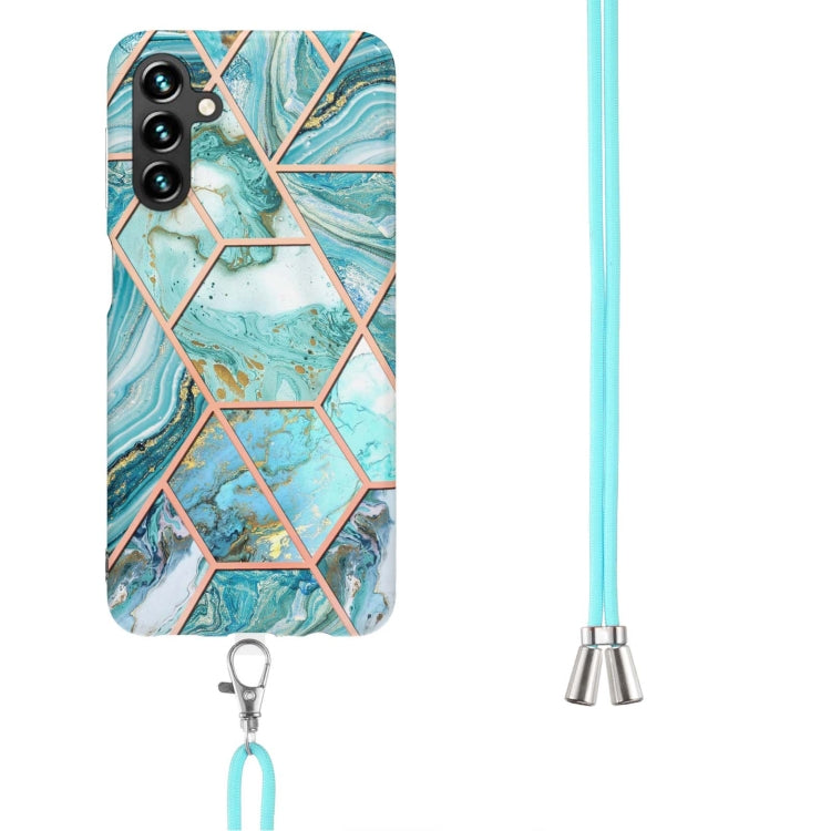 For Samsung Galaxy A34 5G Electroplating IMD Splicing Dual-side Marble TPU Phone Case with Lanyard(Blue) - Galaxy Phone Cases by PMC TechLife | Online Shopping South Africa | PMC TechLife | Buy Now Pay Later Mobicred