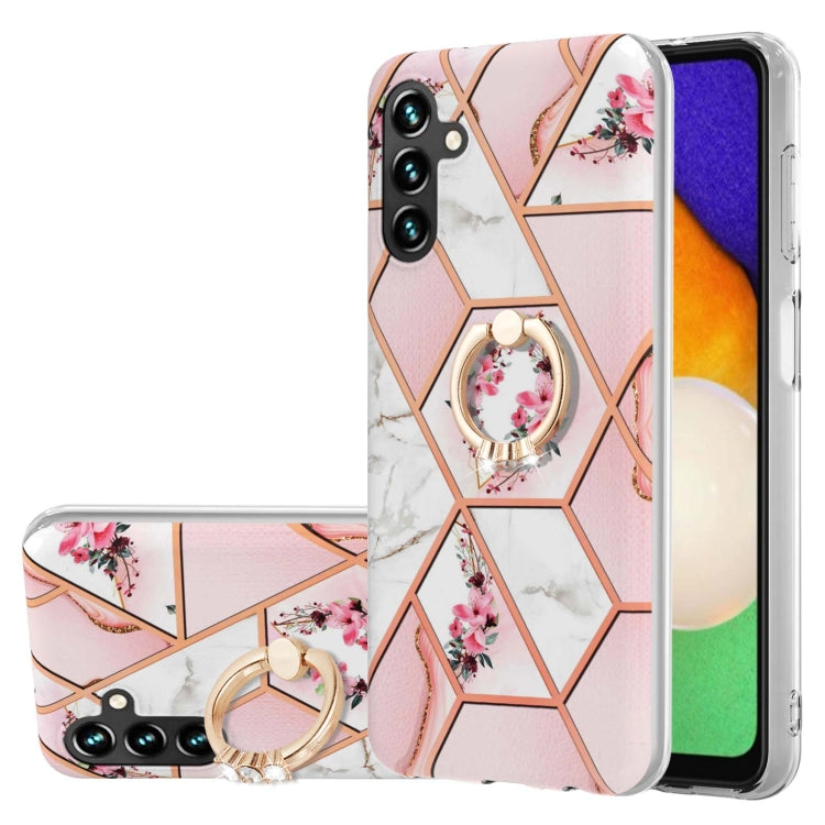 For Samsung Galaxy A54 5G Splicing Marble Flower IMD TPU Phone Case with Ring Holder(Pink Flower) - free shipping - PMC TechLife - Order now!