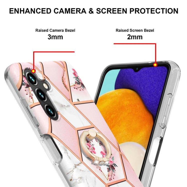 For Samsung Galaxy A54 5G Splicing Marble Flower IMD TPU Phone Case with Ring Holder(Pink Flower) - free shipping - PMC TechLife - Order now!