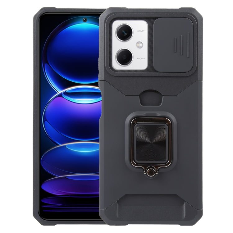 For Xiaomi Redmi Note 12 5G / Poco X5 Camera Shield Card Slot Phone Case with Ring Holder(Black) - free shipping - PMC TechLife - Order now!